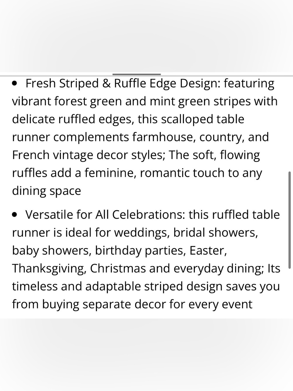 Striped Table Runner with Ruffle - FOREST GREEN & MINT GREEN - Picture 6 of 7